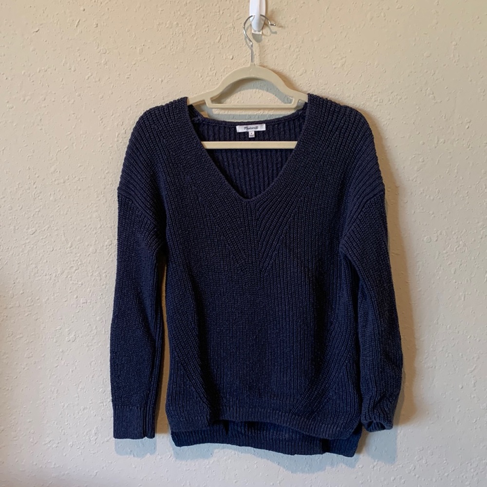 Blue/Grey Madewell V-Neck Sweater (Sz S)